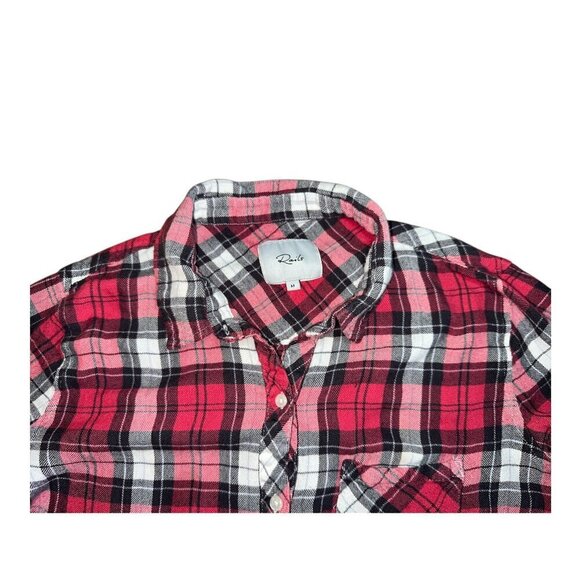 Rails Womens Medium Hunter Plaid Flannel Shirt Scarlet Ash White Button Up Top - Picture 3 of 7